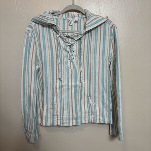 Roxy Womens Poncho Hooded Long Sleeve V-Neck Blue Orange White Stripe Size Small